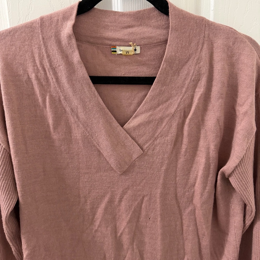 Smartwool Dusty Rose Merino Wool V-Neck Sweater Medium - Picture 3 of 9